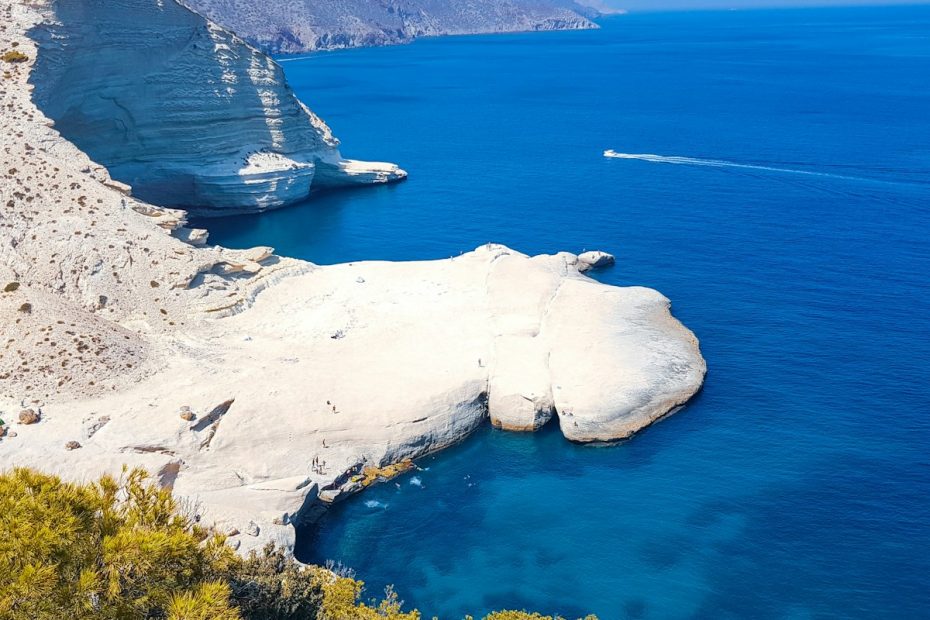 White cliffs and turquoise Mediterranean sea on the coast near Nador, Morocco