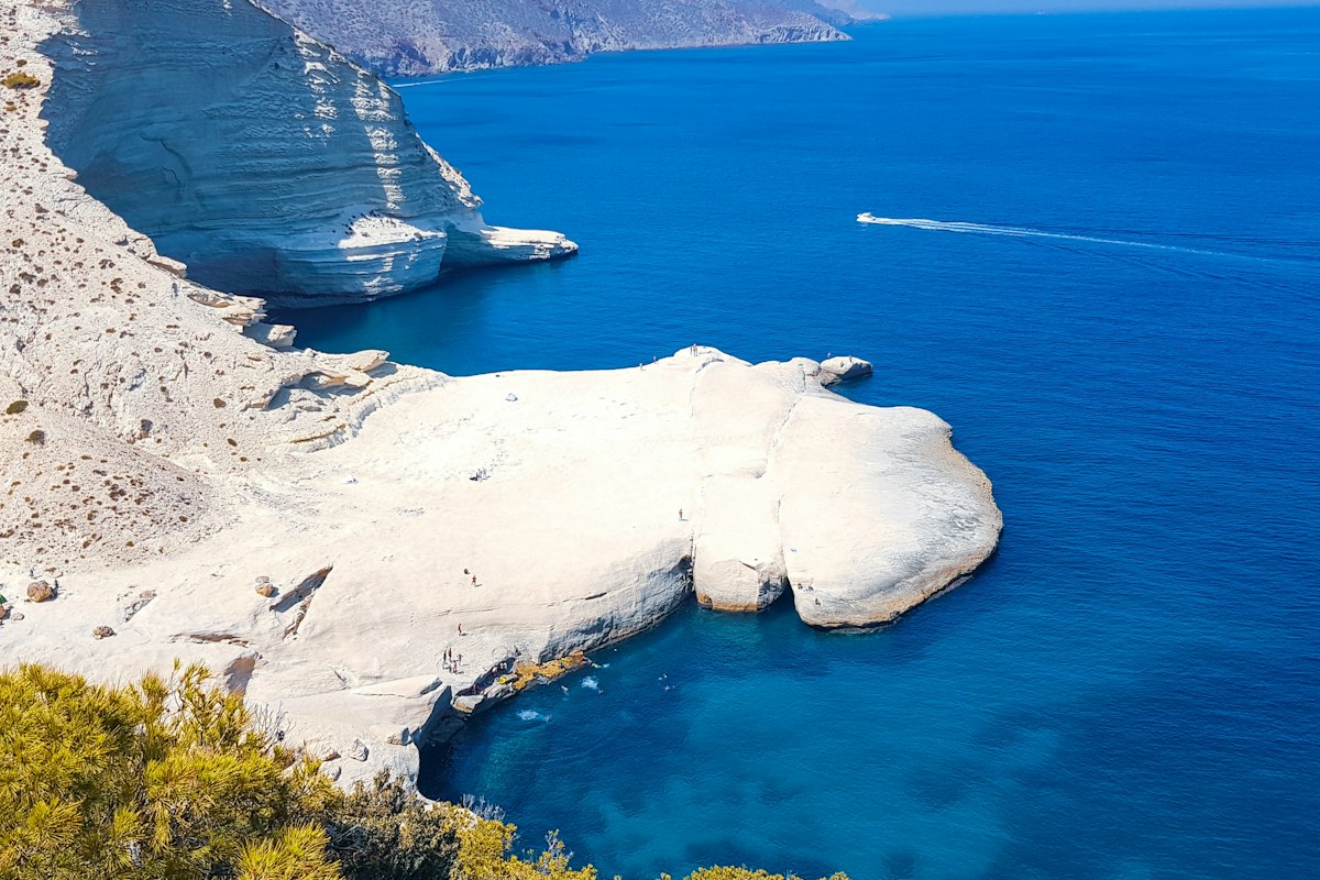 White cliffs and turquoise Mediterranean sea on the coast near Nador, Morocco