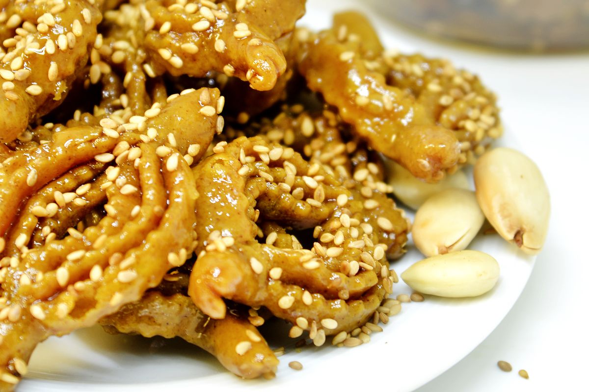 Close-up of chebakia, Moroccan sesame and honey pastries eaten during Ramadan, Fes