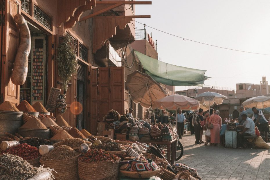 How to haggle in Moroccan souks: stalls and shoppers in the Marrakech medina