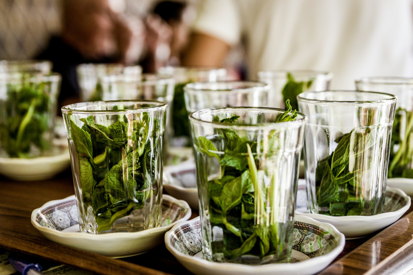 Glasses with fresh mint ready for Moroccan mint tea