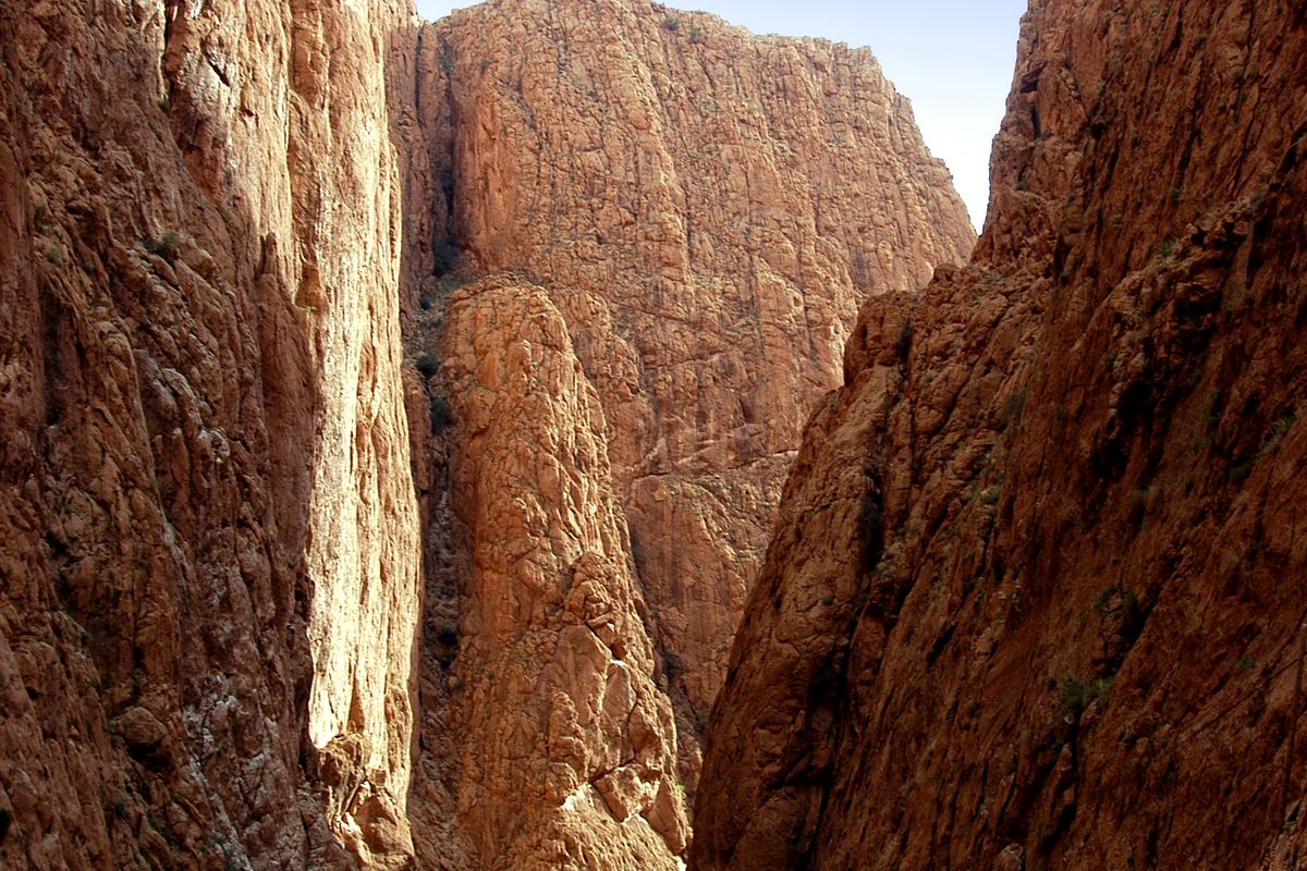 The high limestone walls of the Todra Gorge near Tinghir, Morocco