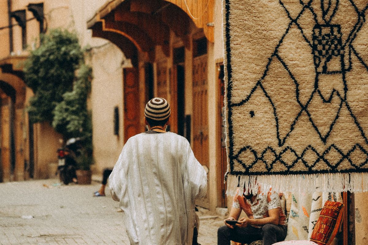 A quiet traditional street in the medina of Marrakech, Morocco